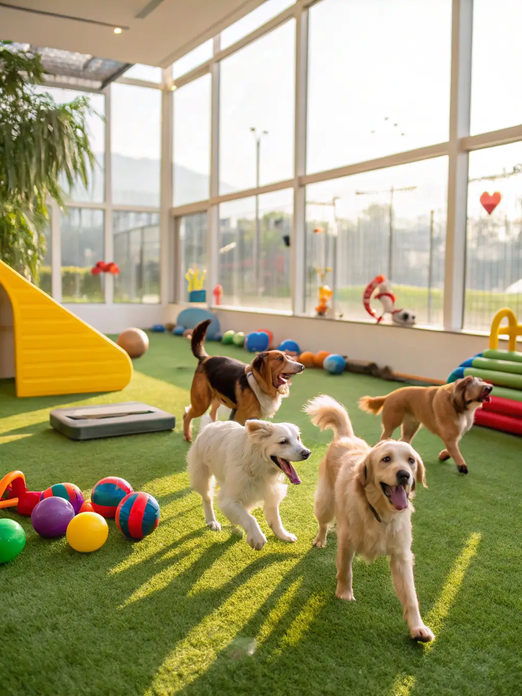 A joyful picture of children interacting with dogs in a supervised recreational setting, demonstrating the inclusive and family-friendly nature of CANIPOTOS 22's activities.